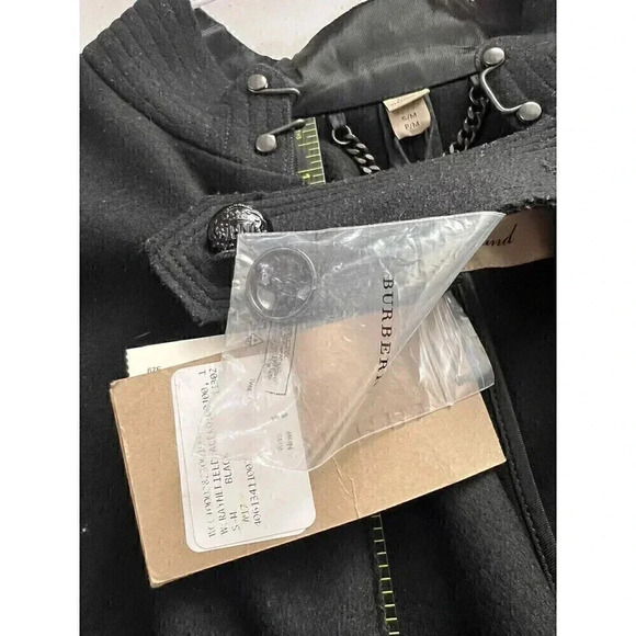 Burberry Raynefield Military Black Cape Womens Size S/M Wool Blend Fringe - Picture 15 of 16